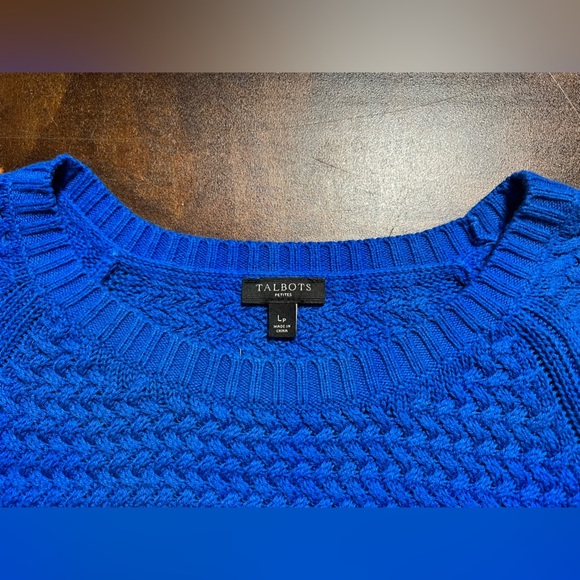 Talbots Blue Cashmere Blend Crew Neck Knit Sweater Size Large Petite - Picture 5 of 6